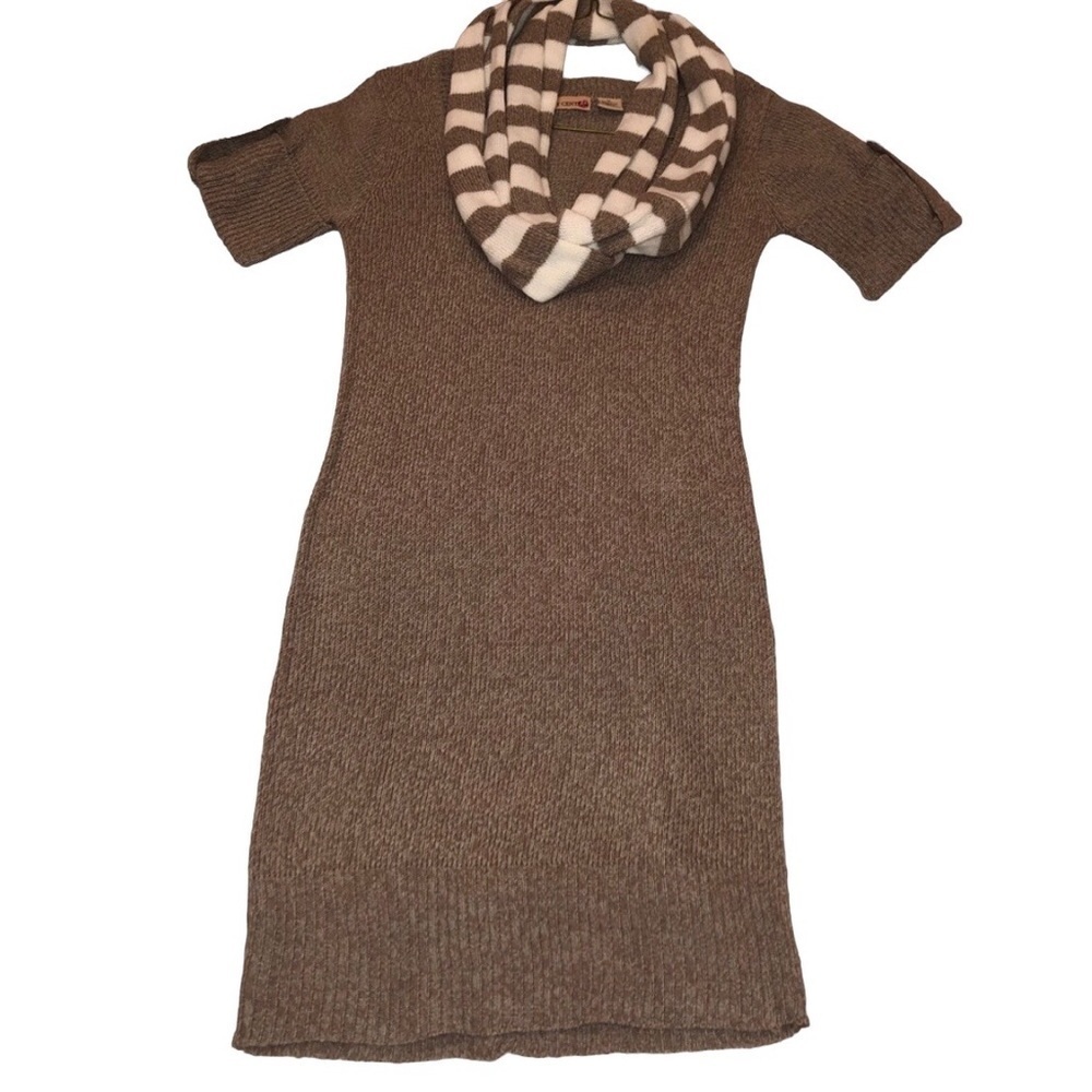 Body Central Short Sleeve Soft Tan Sweater Dress and Scarf Set Junior's M NWOT